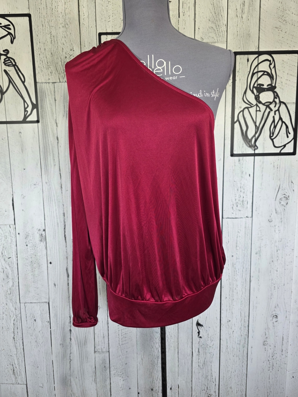 Moda International Raspberry One Shoulder Split Sleeve Top Size Large - Picture 5 of 9